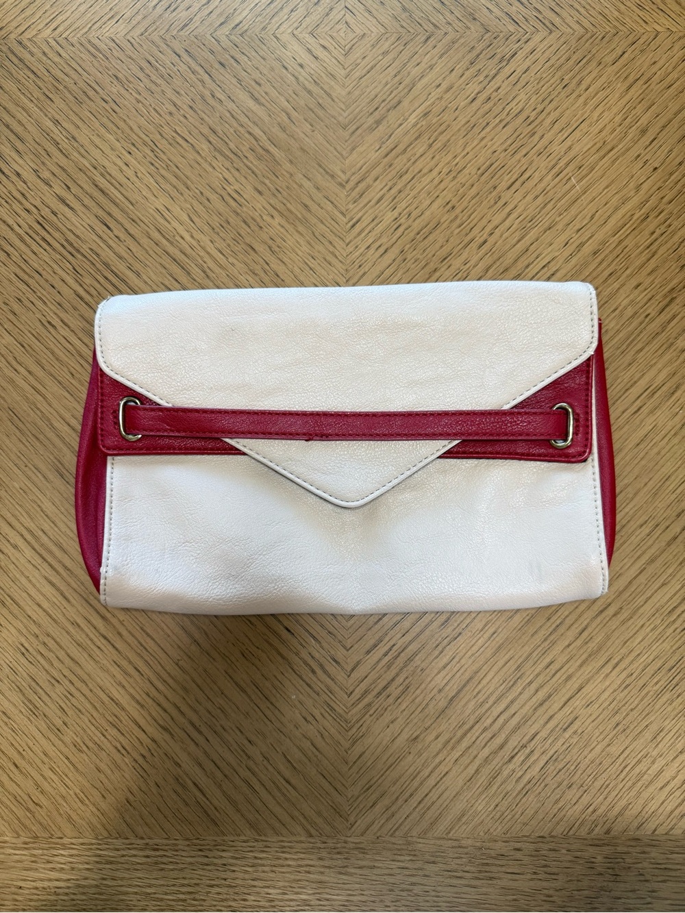 BCBG Paris Cream and Red Faux Leather Envelope Clutch